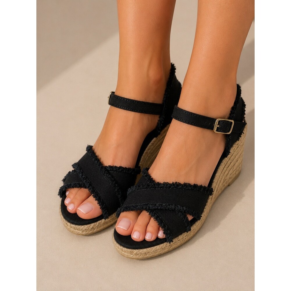Castaner Espadrilles Bromelia Shoes Black Wedge Heels Open Toe size 36 6 new